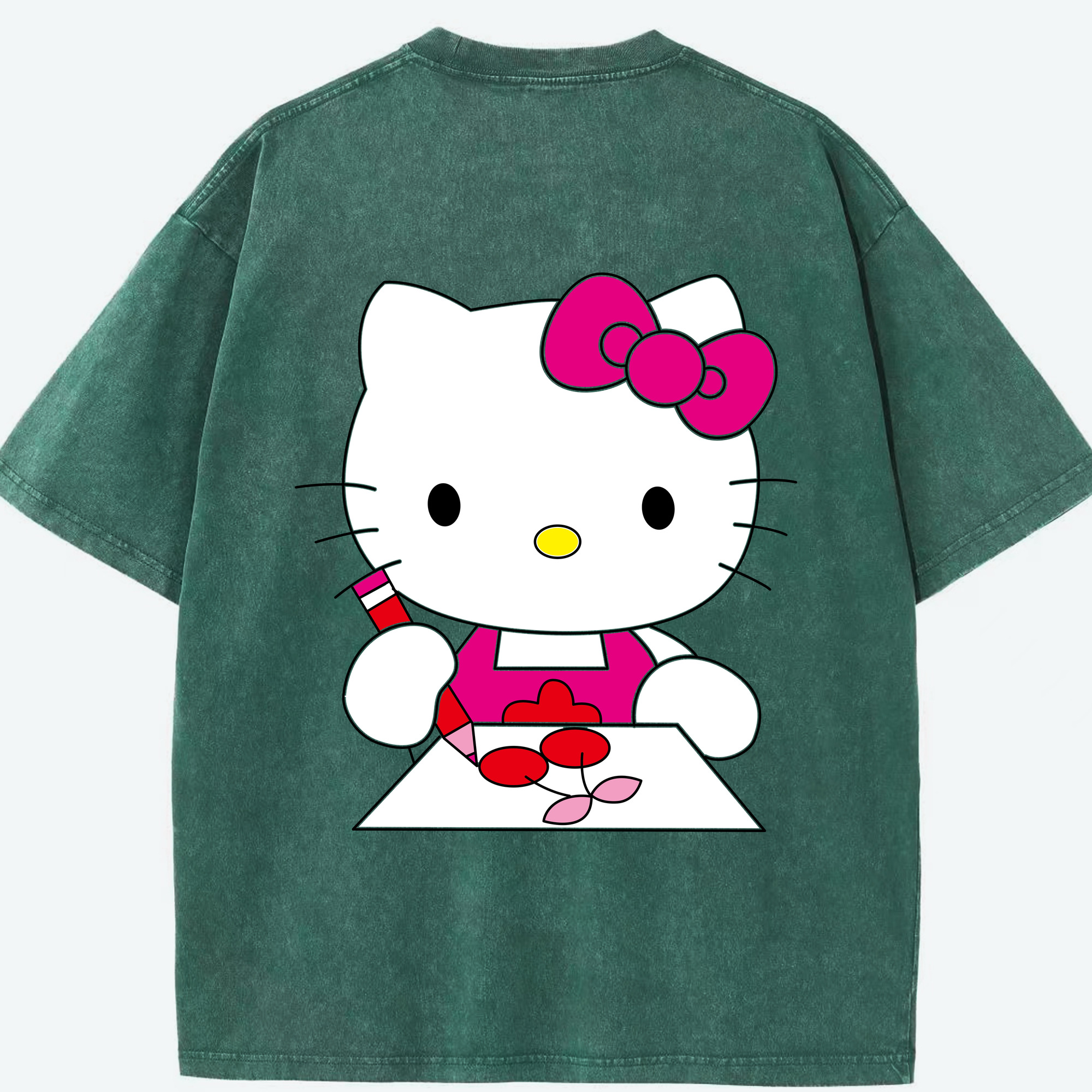 （画像用） Hello Kitty ハローキティ 綿100% ヴィンテージ風 半袖Tシャツ（背面プリント）